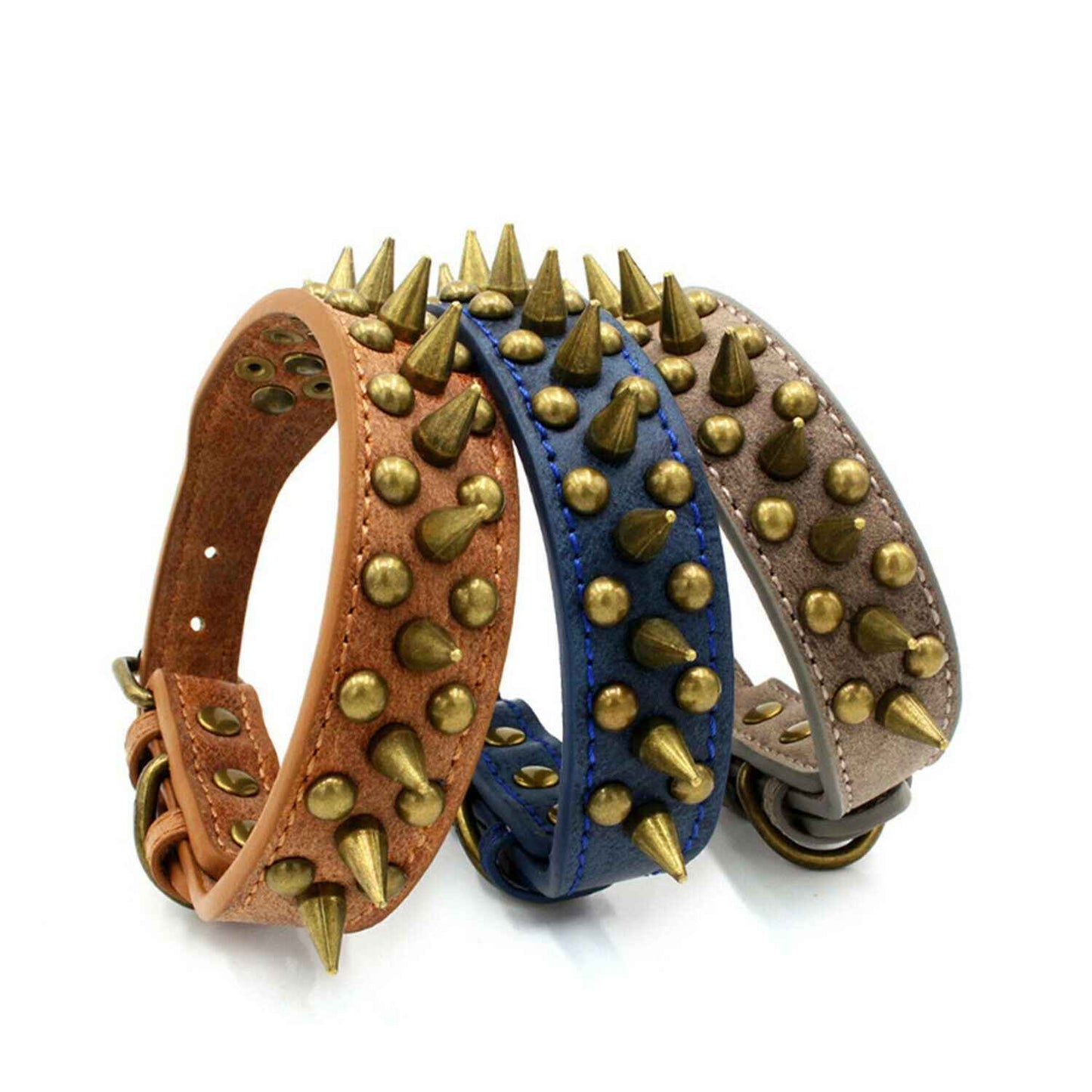 Studded Leather Dog Collar - Retro Spiked - Amanluxe