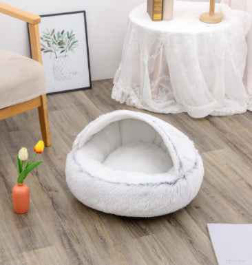 2-in-1 Pet Bed - Round Plush Winter - Amanluxe