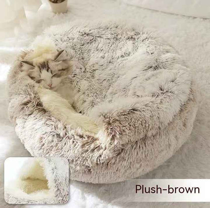 2-in-1 Pet Bed - Round Plush Winter - Amanluxe