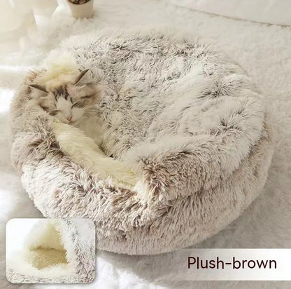 2-in-1 Pet Bed - Round Plush Winter - Amanluxe