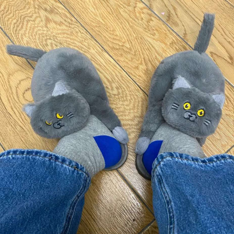 Hug Plush Home Cute Warm Slingback Simulation Cat Slippers