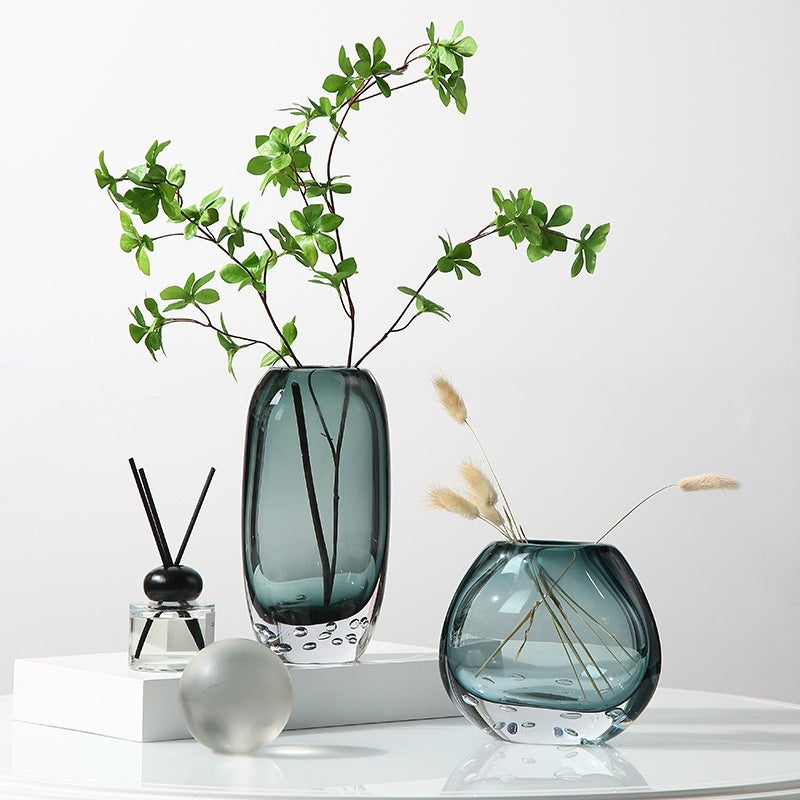 Light Luxury Colored Glaze Glass Small Vase Decoration Ins Home High-end Living Room Soft Decorations Flower Ware