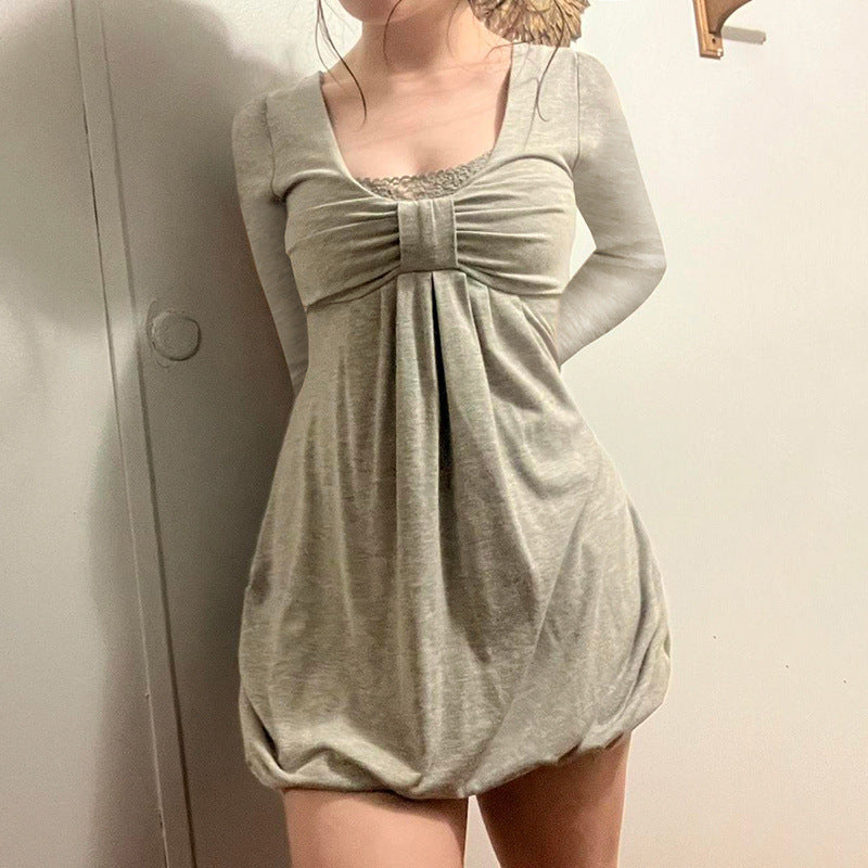 Pure Desire Girl Bow Stitching Fake Two-piece Skirts