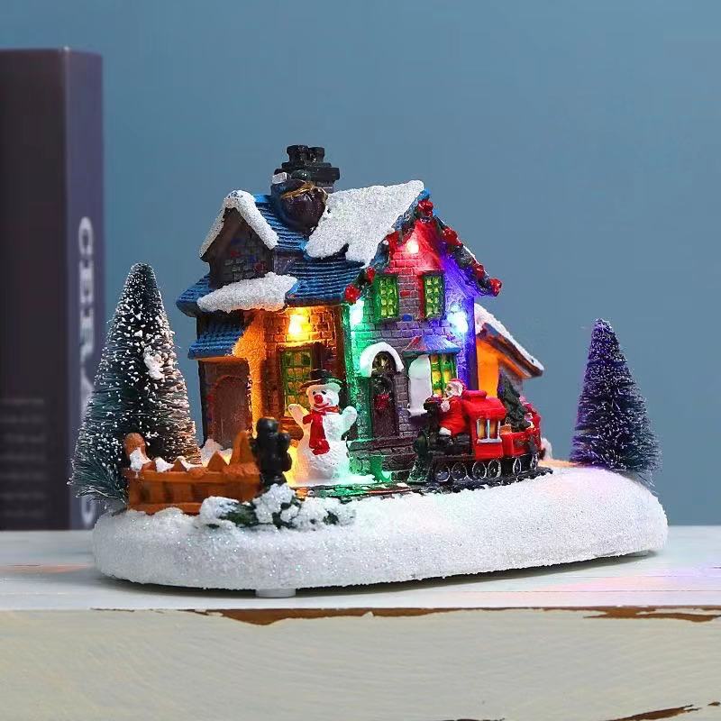 Christmas Decorations Colorful Luminous Small House Resin Decorations